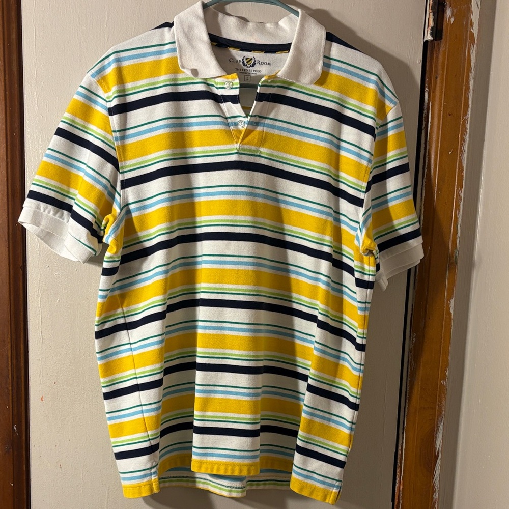 *4 items for $25* Club Room White, Yellow & Navy Striped Polo